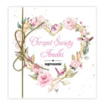 Zaproszenia na Chrzest Serce ze złotym sznurkiem