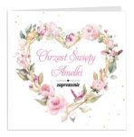 Zaproszenia na Chrzest Serce ze złotym sznurkiem - obrazek 3