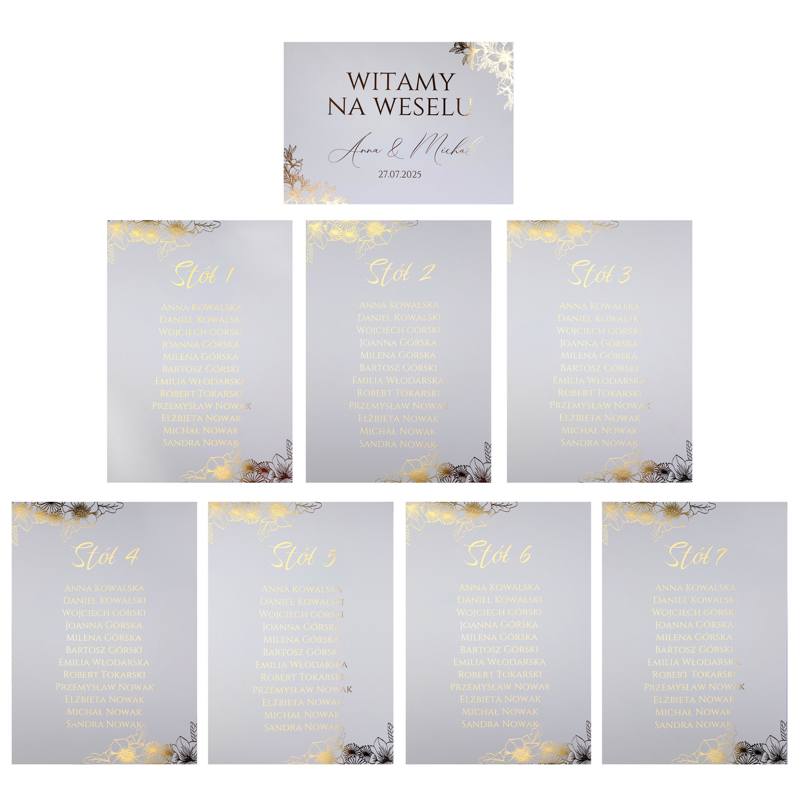 ZŁO_TABLICE_WIZU Karty A4 z usadzeniem gości złocone Ofelia3 8szt - obrazek 1