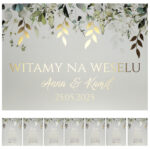 Karty A5 z usadzeniem gości złocone liście zielone 8szt. Elza7