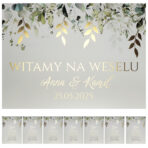 Karty A4 z usadzeniem gości złocone liście zielone 8szt. Elza7