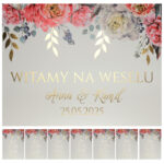 Karty A5 z usadzeniem gości złocone liście Elza6 8szt.