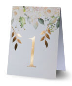 Numerki na stół złocone liście z kwiatami 7 szt