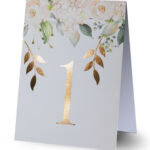 Numerki na stół złocone liście z kwiatami 7 szt