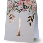 Numerki na stół złocone liście z różami Elza8 7 szt.