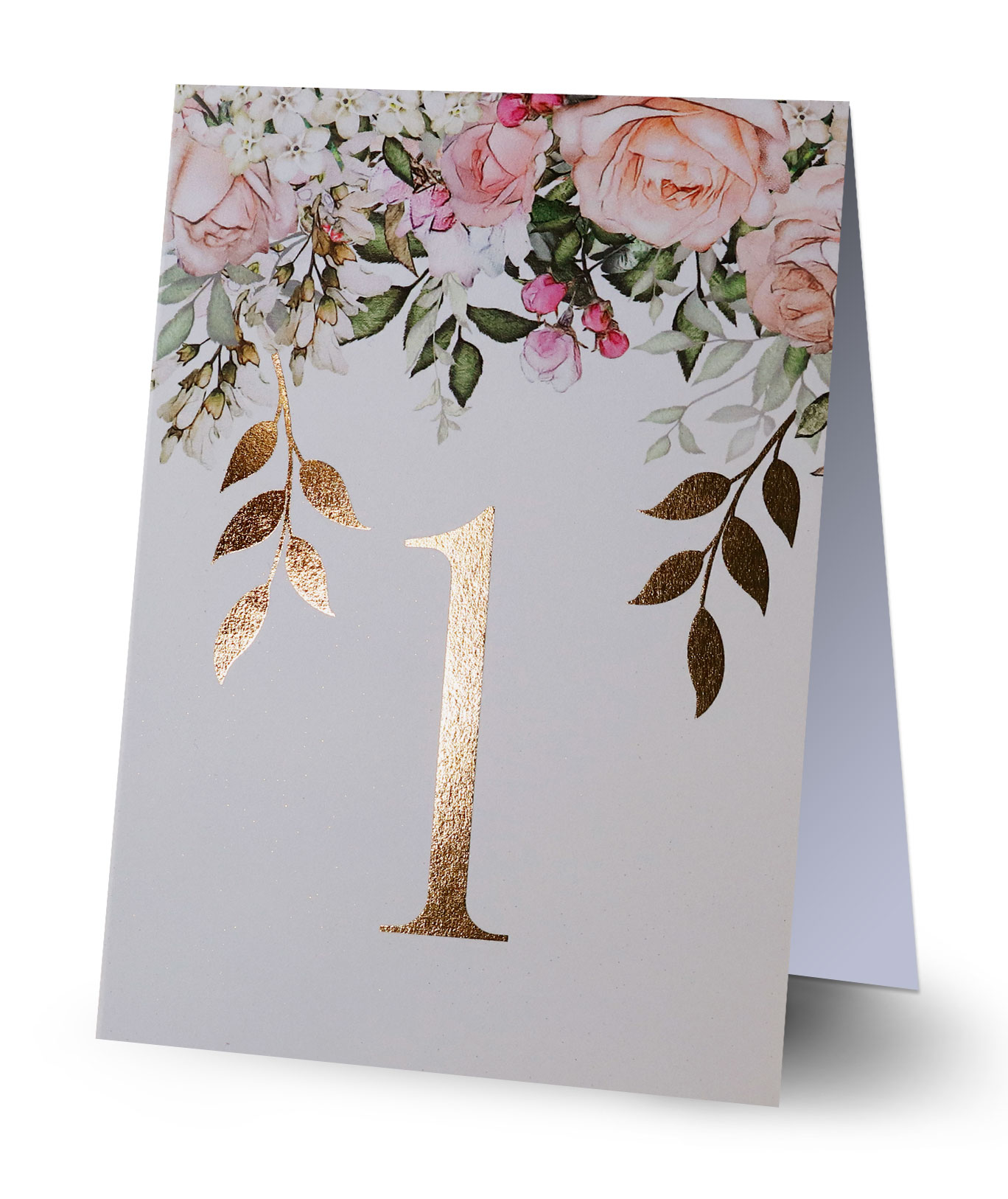 NUM_nr3 Numerki na stół złocone liście z różami Elza8 7 szt. - obrazek 1