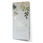 Menu Weselne DL złocone liście z kwiatami