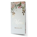 Menu Weselne DL złocone liście z różami