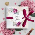 Zaproszenia Ślubne z sercem geometrycznym i wstążką różowe