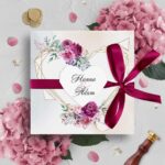 Zaproszenia Ślubne z sercem geometrycznym i wstążką różowe