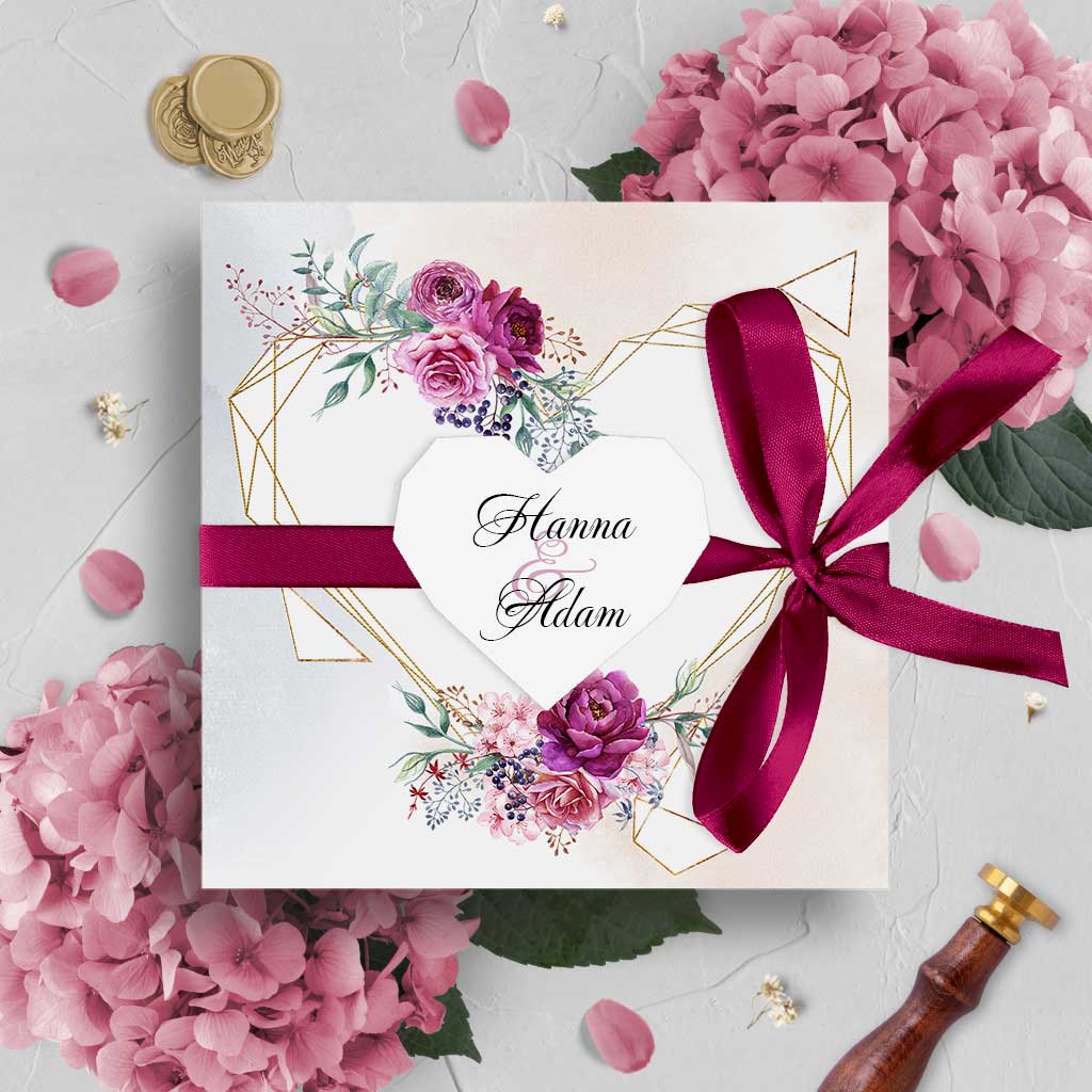 zaproszenia-slubne-rozowe-ze-wstazka-serce-geometryczne-wiz1-poprawny Zaproszenia Ślubne z sercem geometrycznym i wstążką różowe