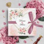 Zaproszenia Ślubne z sercem geometrycznym i wstążką różowe