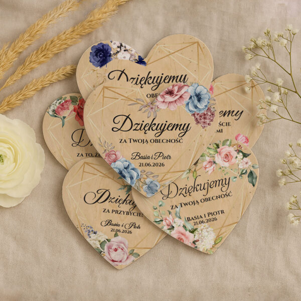 magnesy z podziękowaniem dla gości drewniane
