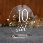 numerki okrągłe na stół weselny pleksi biały tekst