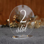 numerki okrągłe na stół weselny pleksi biały tekst