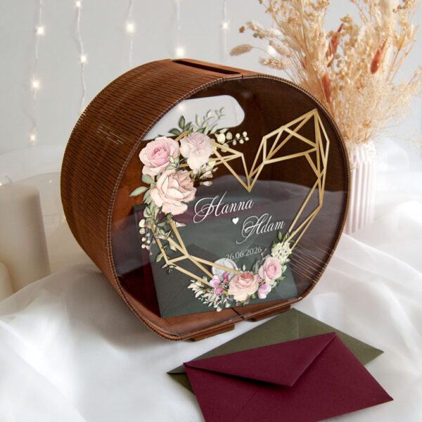 drewniana skrzynka na koperty z pleksi