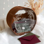 drewniana skrzynka pudełko na koperty z pleksi na froncie - czereśnia antyczna