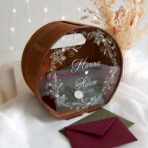 drewniana skrzynka pudełko na koperty z pleksi na froncie - czereśnia antyczna