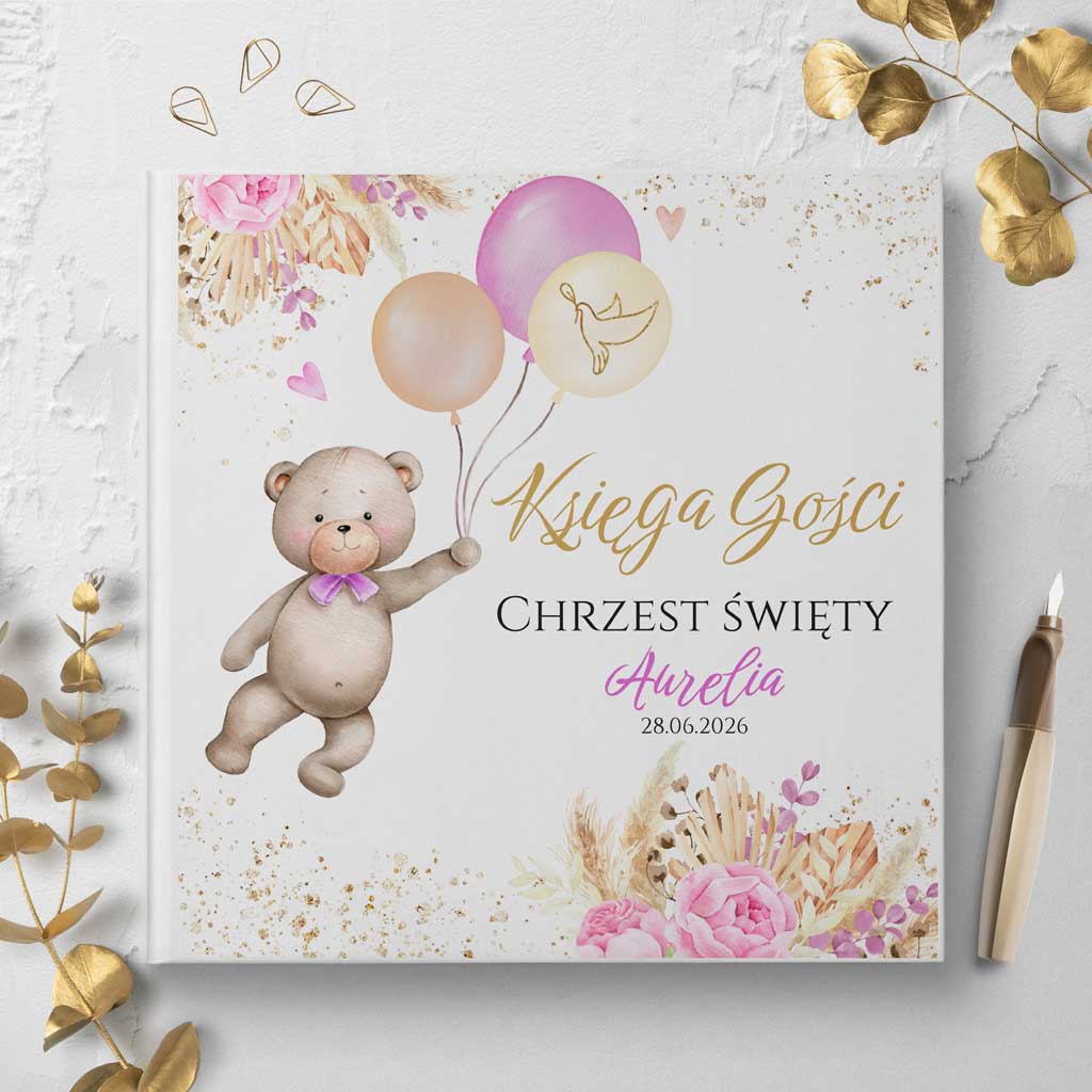 księgi gości na chrzest miś