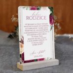 Podziękowania dla rodziców na pleksi kwiaty