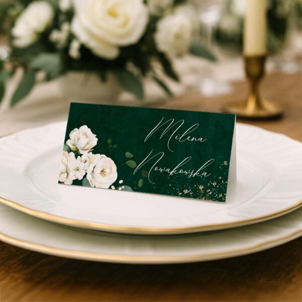 winietki na stół wesele ciemne tło zielone