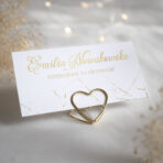 Złocone winietki weselne na stojaku