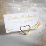 Złocone winietki weselne na stojaku