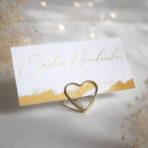 Złocone winietki weselne na stojaku