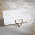 Złocone winietki weselne na stojaku