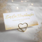 Złocone winietki weselne na stojaku