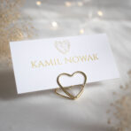 Złocone winietki weselne na stojaku