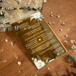 Zaproszenia ślubne lustrzane złoto białe kwiaty