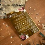 Zaproszenia ślubne lustrzane złoto bordowe kwiaty