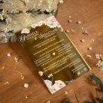 Zaproszenia ślubne lustrzane złoto różowe kwiaty