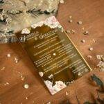 Zaproszenia ślubne lustrzane złoto różowe kwiaty