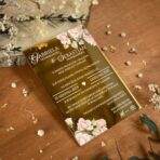 Zaproszenia ślubne lustrzane złoto różowe kwiaty