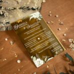 Zaproszenia ślubne lustrzane złoto różowe kwiaty