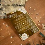 Zaproszenia ślubne lustrzane złoto bordowe kwiaty