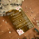 Zaproszenia ślubne lustrzane złoto różowe kwiaty