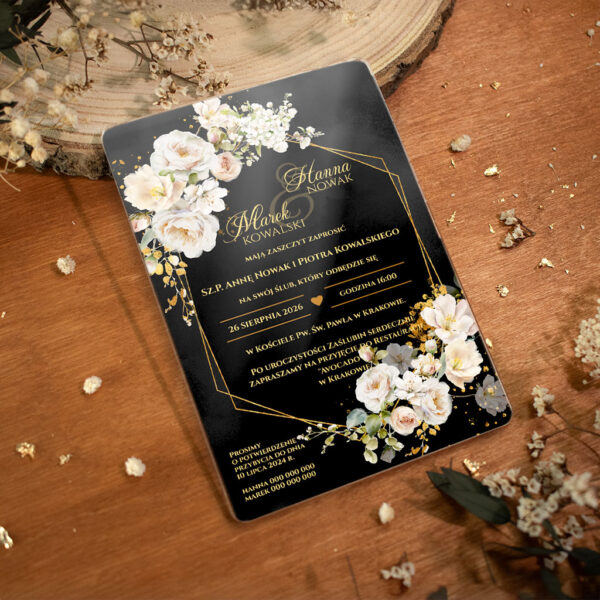 Zaproszenia ślubne na pleksi ciemne tło