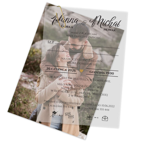 Zaproszenia ślubne kalka ze zdjęciem