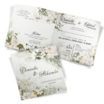 Zaproszenia Ślubne zielone tło białe kwiaty