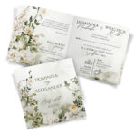 Zaproszenia Ślubne zielone tło białe kwiaty