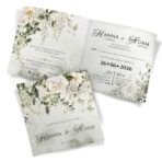 Zaproszenia Ślubne zielone tło białe kwiaty