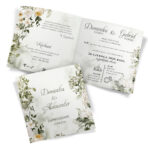 Zaproszenia Ślubne zielone tło białe kwiaty