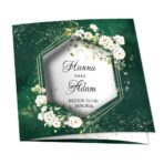 Zaproszenia ślubne składane na 3 ciemne tło zielone