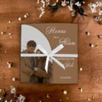 Zaproszenia Ślubne ze zdjęciem i wstążką beżowe