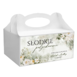 Naklejki na pudełka na ciasto weselne zielone białe kwiaty