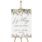 Tablica powitalna białe zielone kwiaty