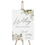 Tablica powitalna białe zielone kwiaty